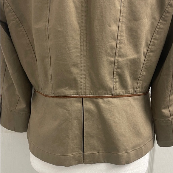 Olive Tan Military Style Shoulder Pad Zip Up Jacket Pockets Size 12 - Picture 9 of 15